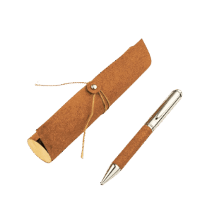 Metal Pen with Recycled Leather Barrel - Brown