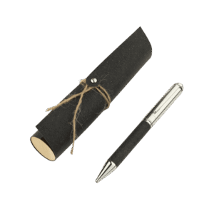 Metal Pen with Recycled Leather Barrel - Black