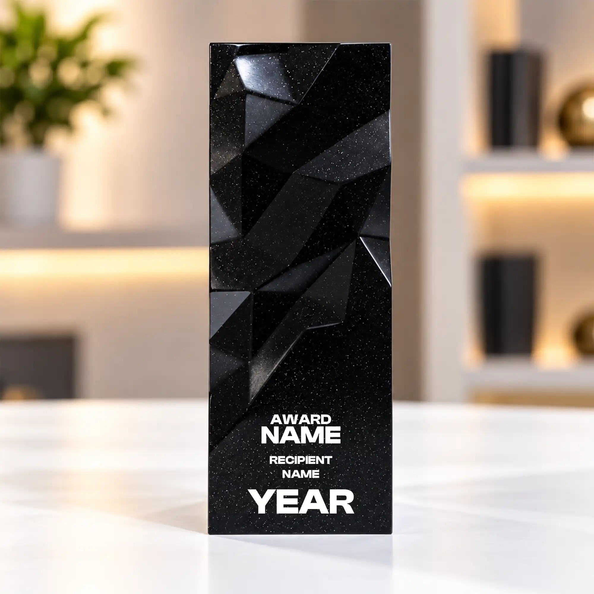 Black Geometric Faceted Crystal Award - Image 2