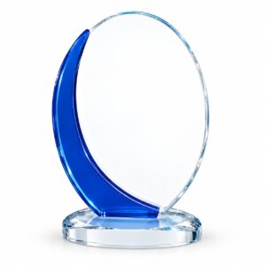 Blue Crescent Oval Crystal Glass Award