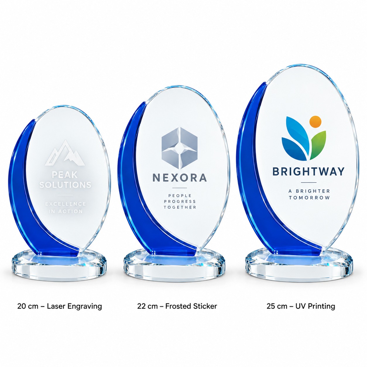 Blue Crescent Oval Crystal Glass Award - Image 2