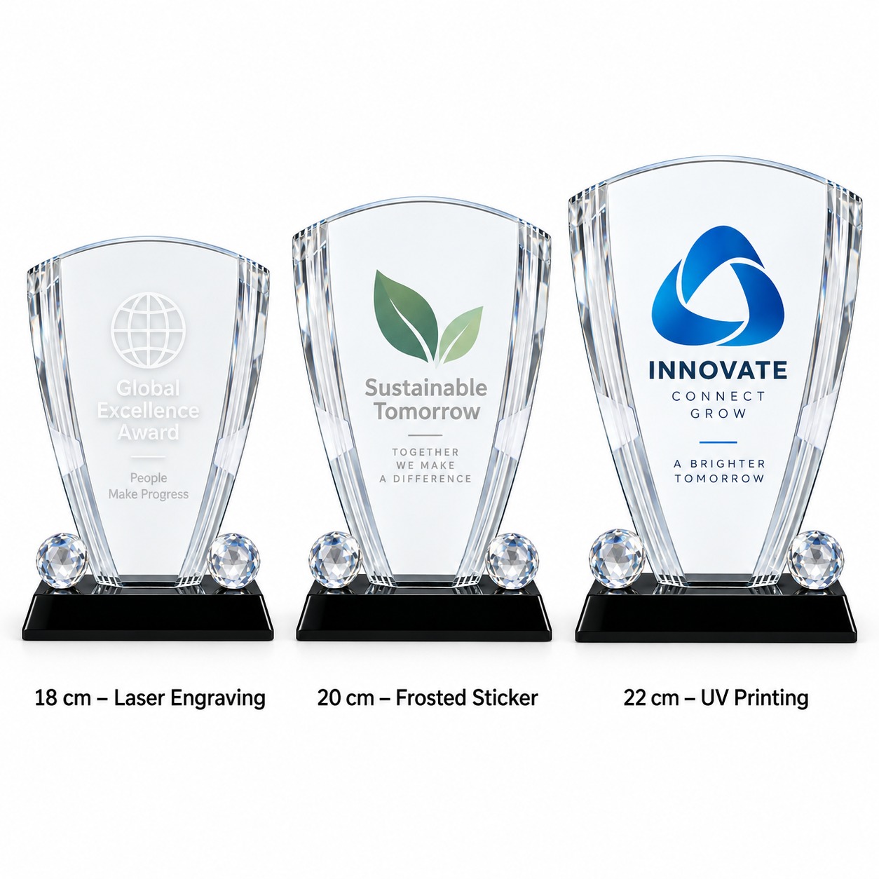 Curved Crystal Glass Award with Decorative Balls - Image 2