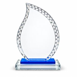 Flame-Shaped Crystal Glass Award with Blue Base