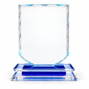 Rectangular Crystal Glass Award with Blue Base