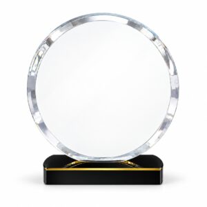 Round Crystal Award with Black & Gold Base