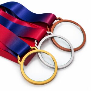 Round Metal & Glass Medal with Ribbon