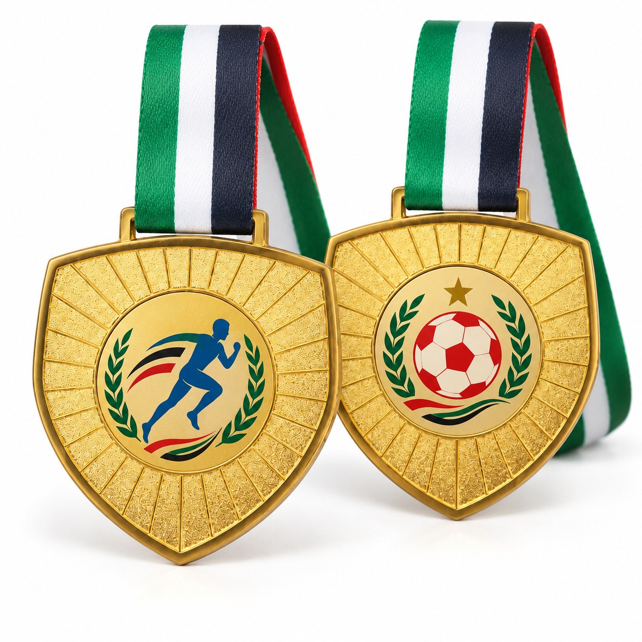 Shield-Shaped Gold Metal Medal with Custom Ribbon - Image 2