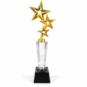 Gold Three-Star Crystal Column Trophy
