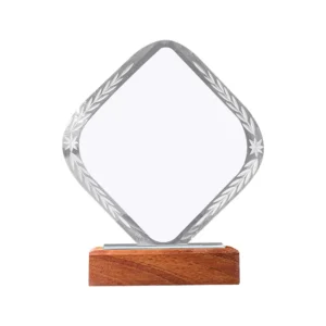 Diamond Laurel Crystal Award with Wooden Base