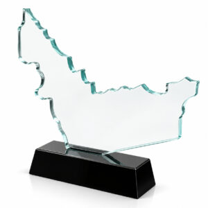 UAE Map-Shaped Glass Award with Black Base