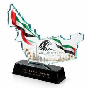 UAE National Day Map-Shaped Glass Trophy with Black Base